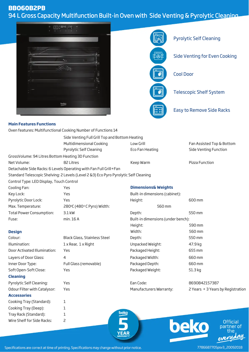 Page n°1 - Fiche technique Beko BBO60B2PB