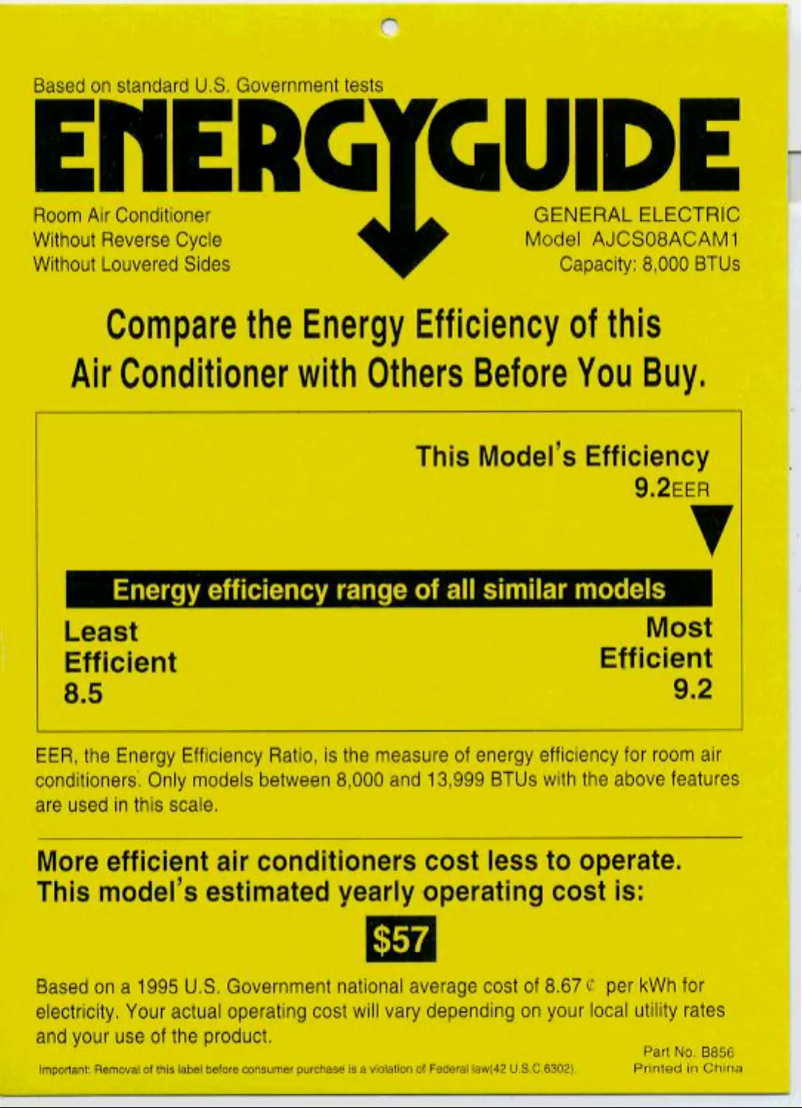 Page 1 de la notice Label énergétique GE AJCS08AC