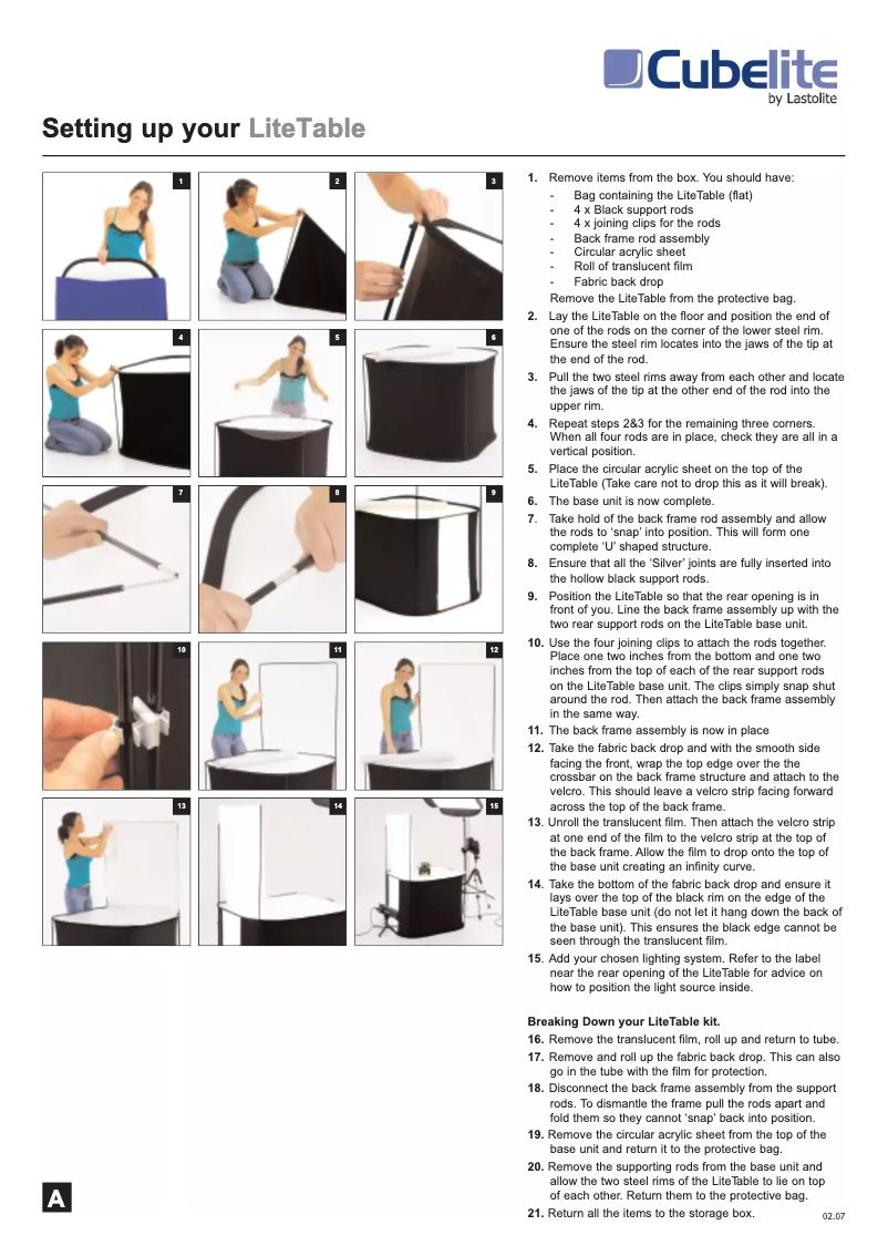Page n°1 - Manuel utilisateur Lastolite Cubelite LiteTable