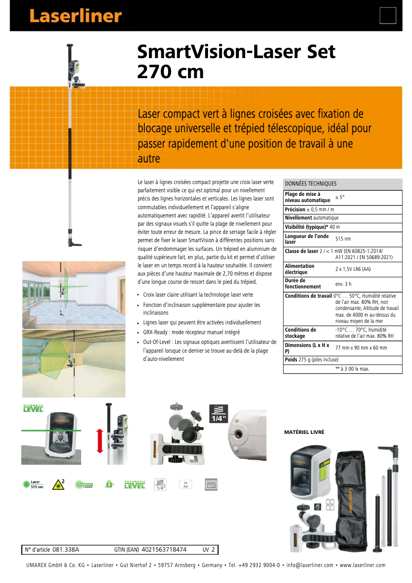 First page image of the manual for SmartVision-Laser