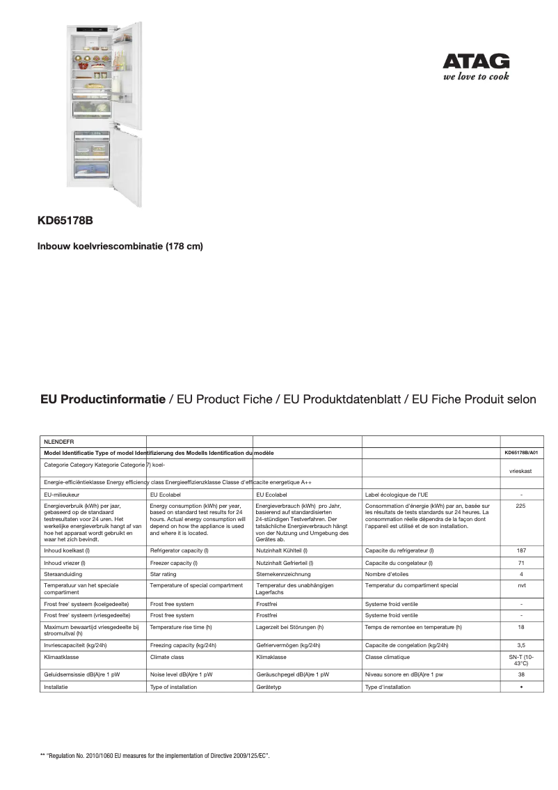Page n°1 - Fiche technique Atag KD65178B