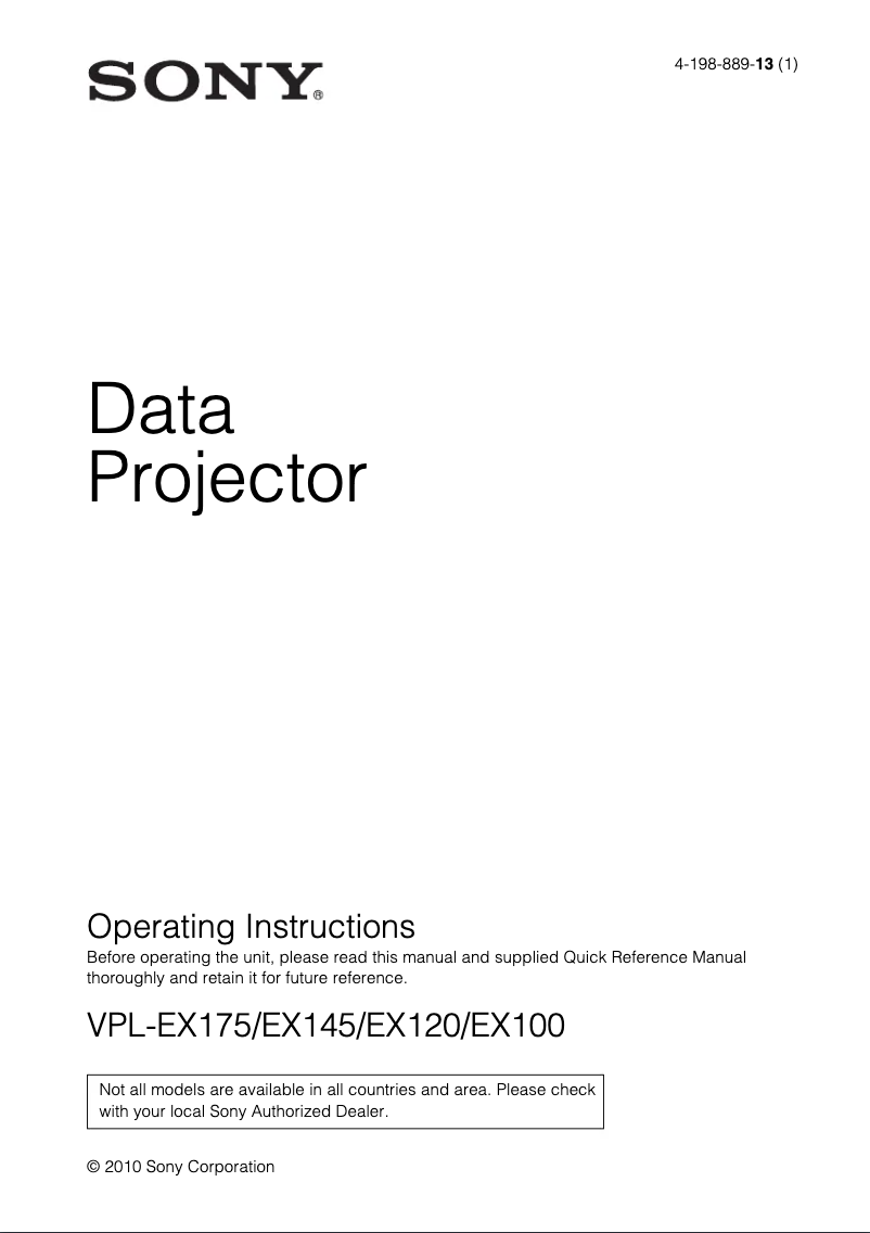 Page n°1 - Manuel utilisateur Sony VPL-EX175