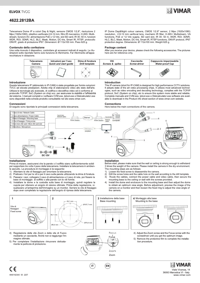 Page n°1 - Instructions / montage Vimar ELVOX 4622.2812BA