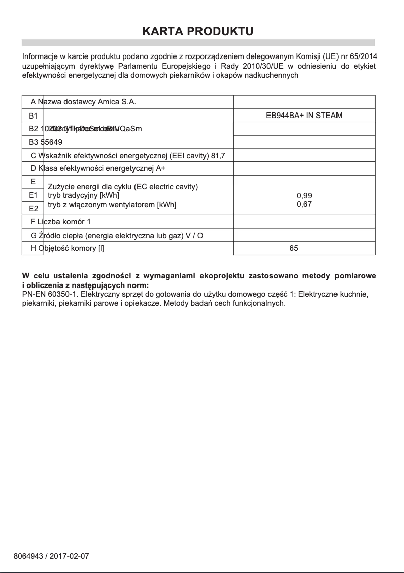 Page n°1 - Mode d'emploi Amica EB944BA+ IN STEAM