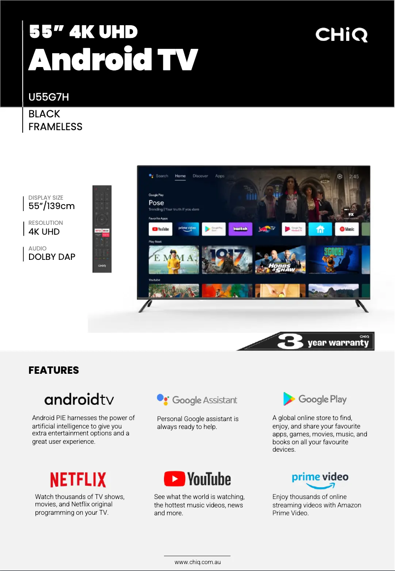 Page 1 de la notice Fiche technique CHiQ U55G7H