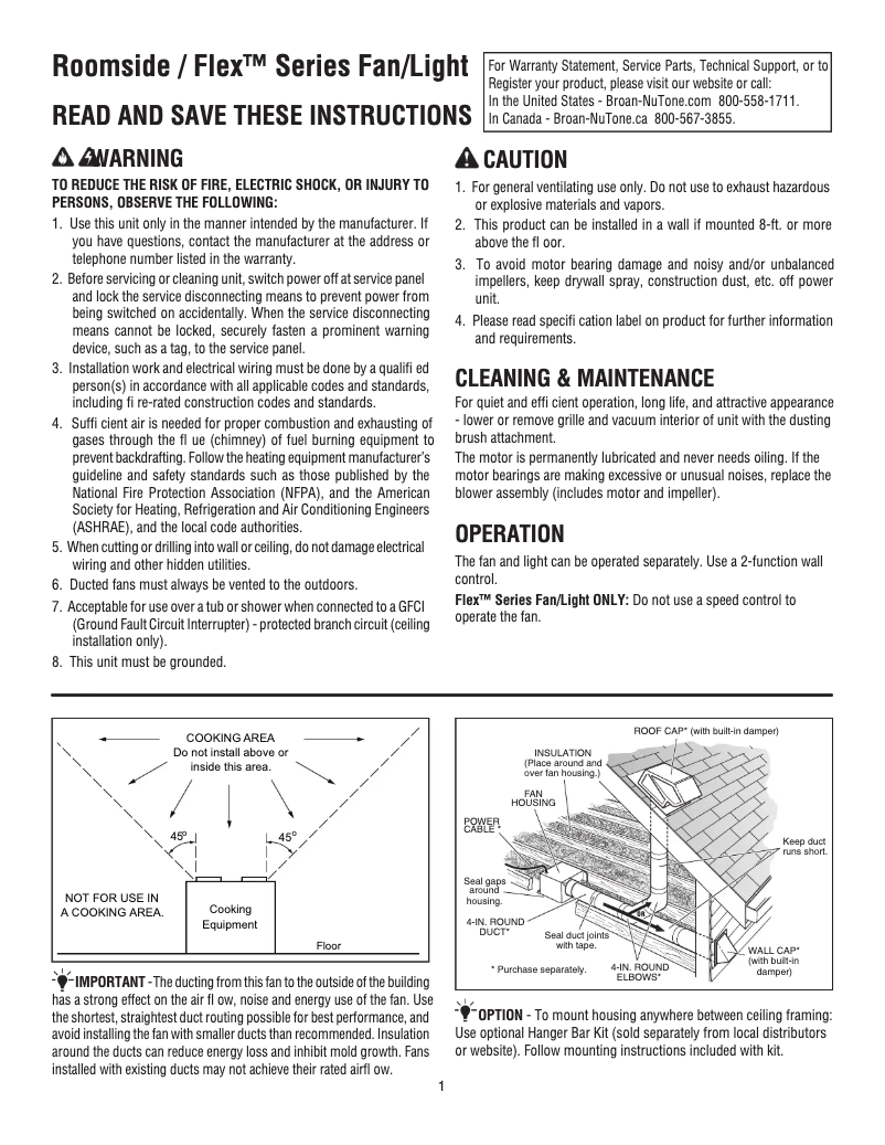 Page 1 de la notice Guide d'installation Broan AE50110DCL