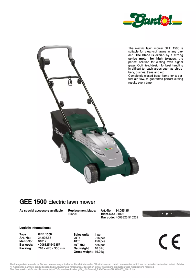 Image de la première page du manuel de l'appareil GEE 1500