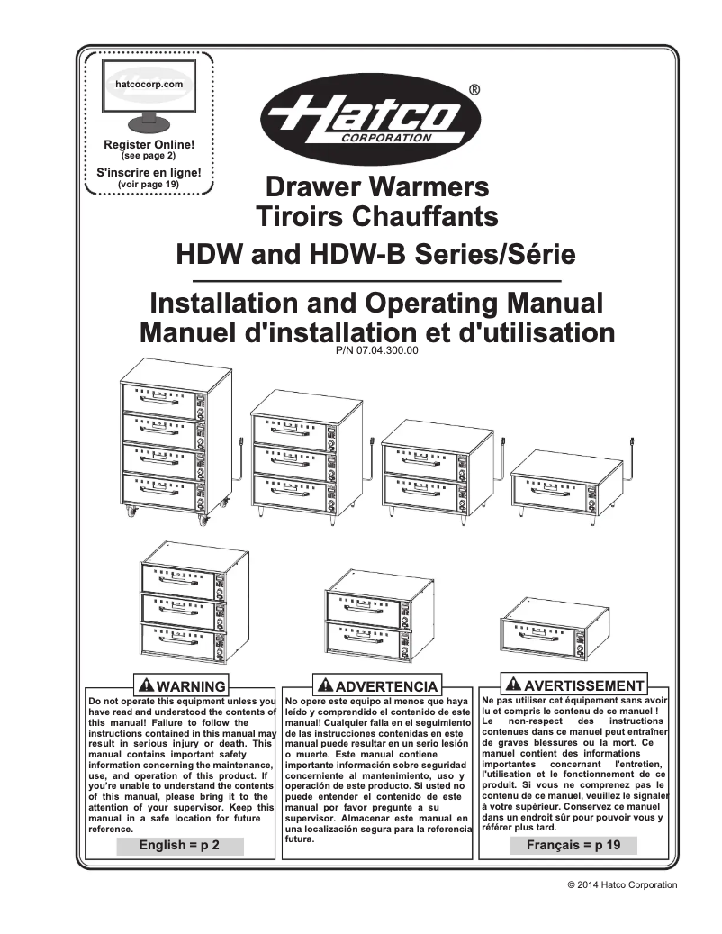 Page n°1 - Manuel utilisateur Hatco HDW-1B
