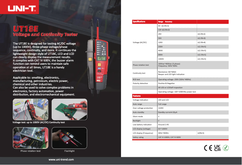 Page n°1 - Fiche technique Uni-T UT18E