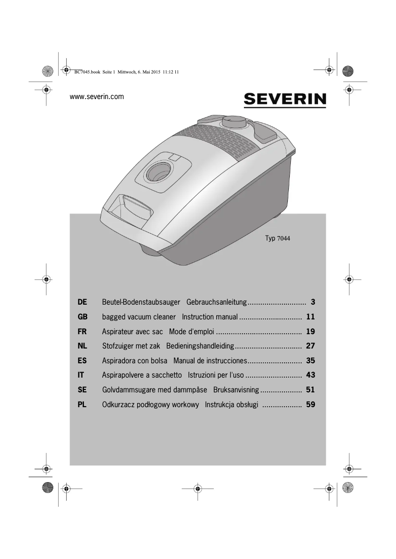 Page n°1 - Manuel utilisateur Severin BC 7044