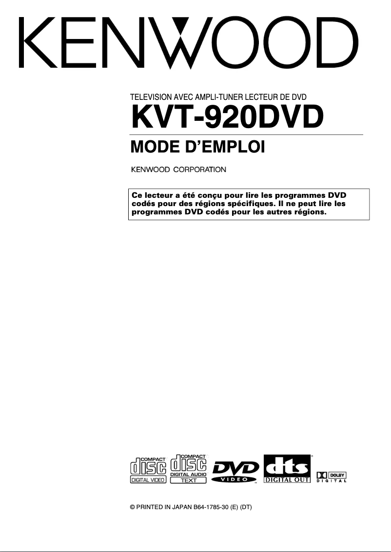 Page n°1 - Manuel utilisateur Kenwood KVT-920DVD
