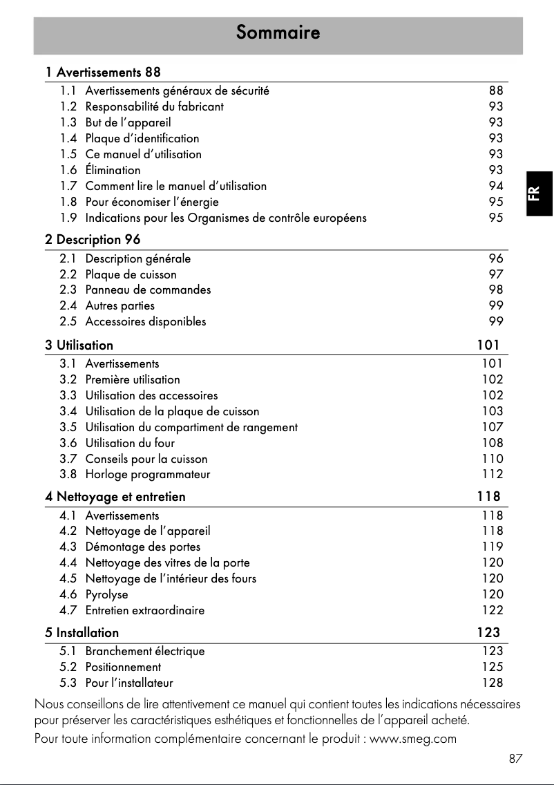 Page 1 de la notice Manuel utilisateur Smeg A2PYID-81