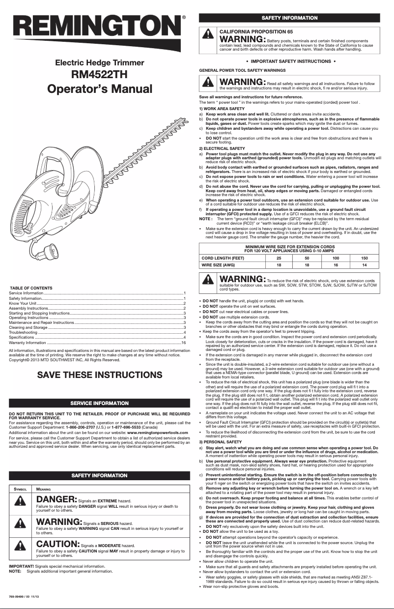 Page 1 de la notice Manuel utilisateur Remington Blaze RM4522TH