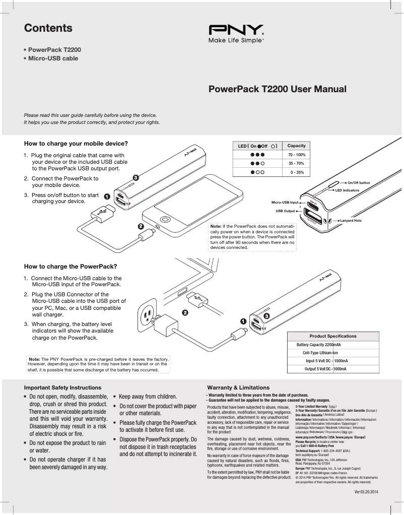 Page 1 de la notice Manuel utilisateur PNY PowerPack T2200