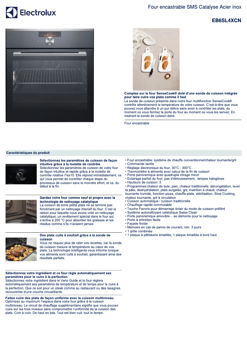 Page 1 de la notice Fiche technique Electrolux EB6SL4XCN