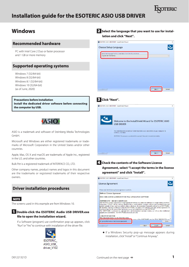 Page 1 de la notice Guide d'installation Esoteric K-03X