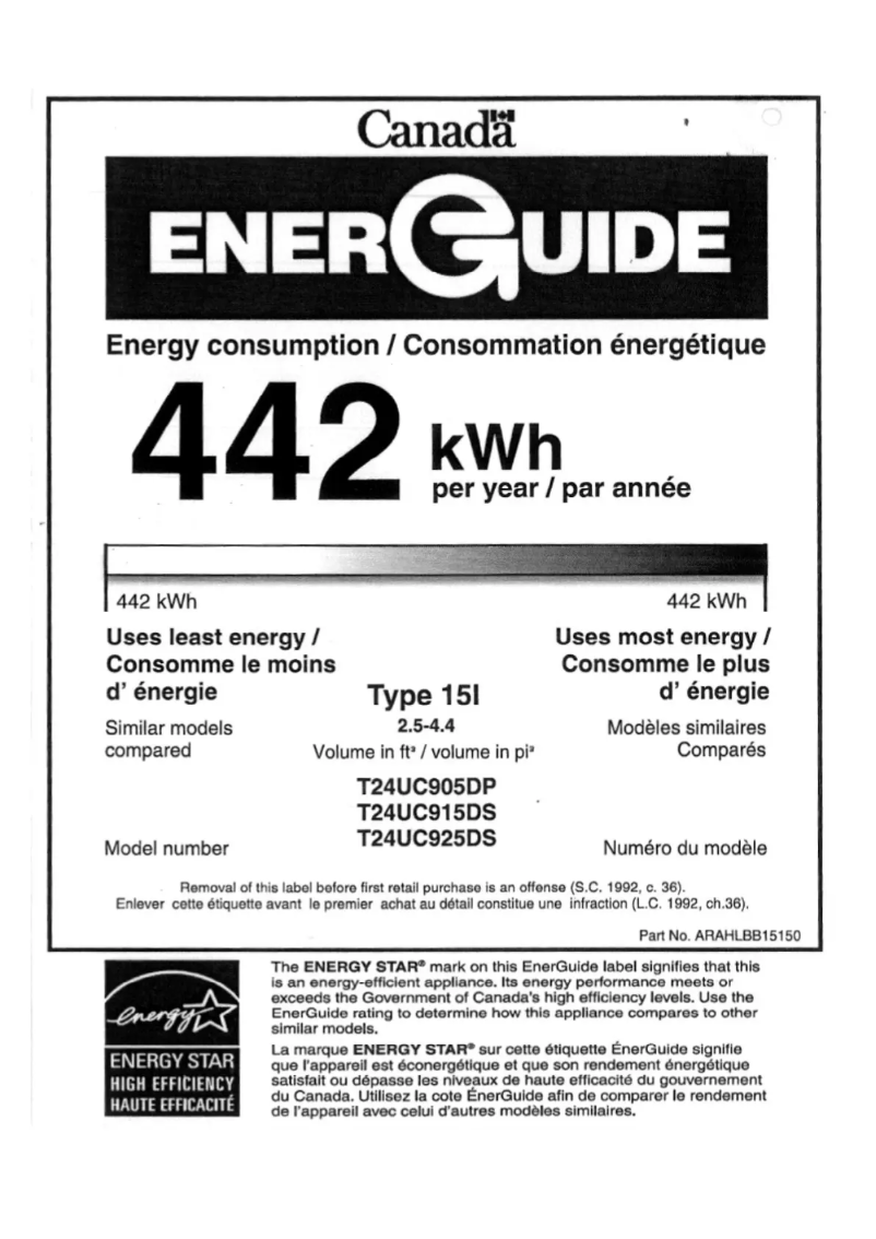 Page 1 de la notice Label énergétique Thermador T24UC905DP