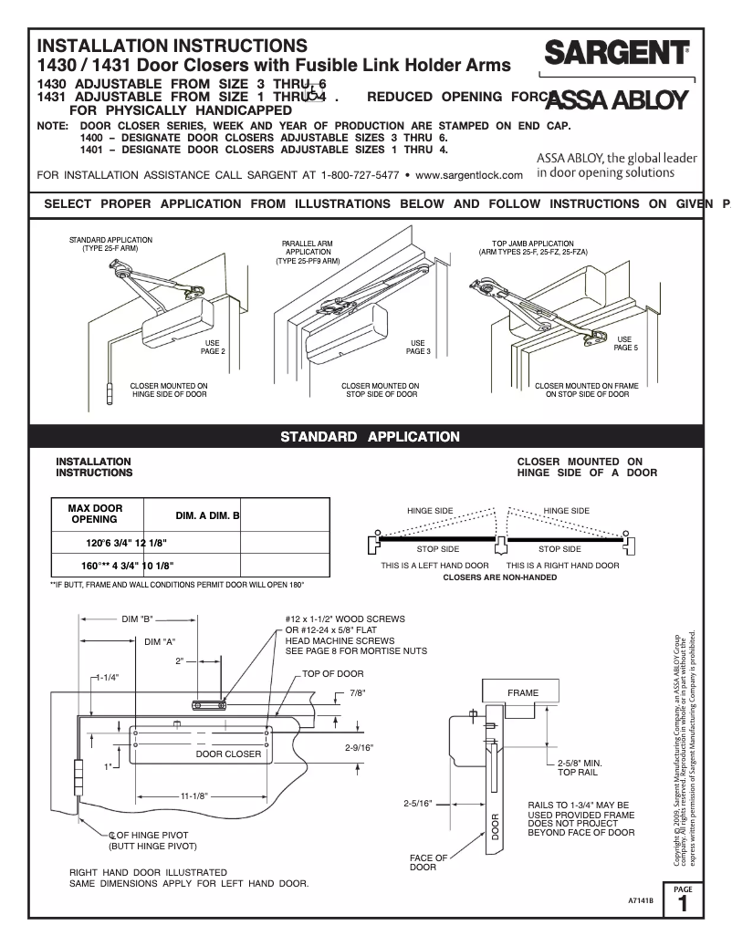 Page 1 de la notice Manuel utilisateur Sargent 1431