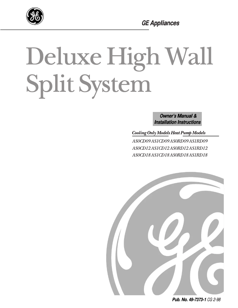 Image de la première page du manuel de l'appareil Quiet-Aire AS1CD09AA0