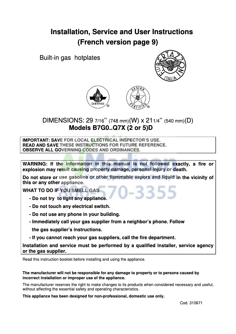 Page 1 de la notice Manuel utilisateur Bertazzoni QB30400XLP