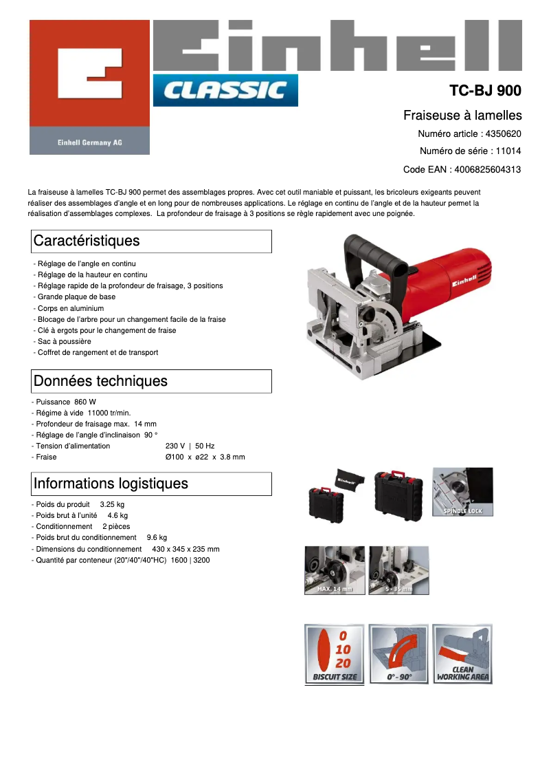 Page n°1 - Fiche technique Einhell TC-BJ 900