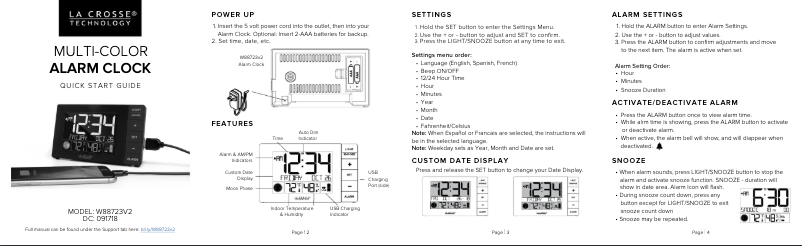 Page n°1 - Guide de démarrage rapide La Crosse Technology W88723V2