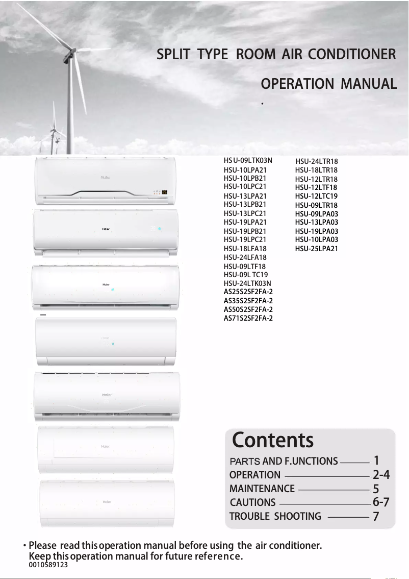 Page 1 de la notice Manuel utilisateur Haier HSU-25LPA21