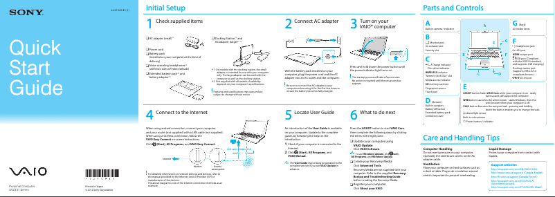 Page n°1 - Guide d'installation Sony Vaio SVZ1311CHXXI