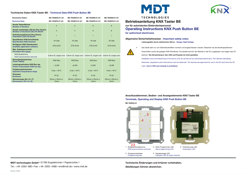 Page n°1 - Manuel utilisateur MDT BE-TA5508.01
