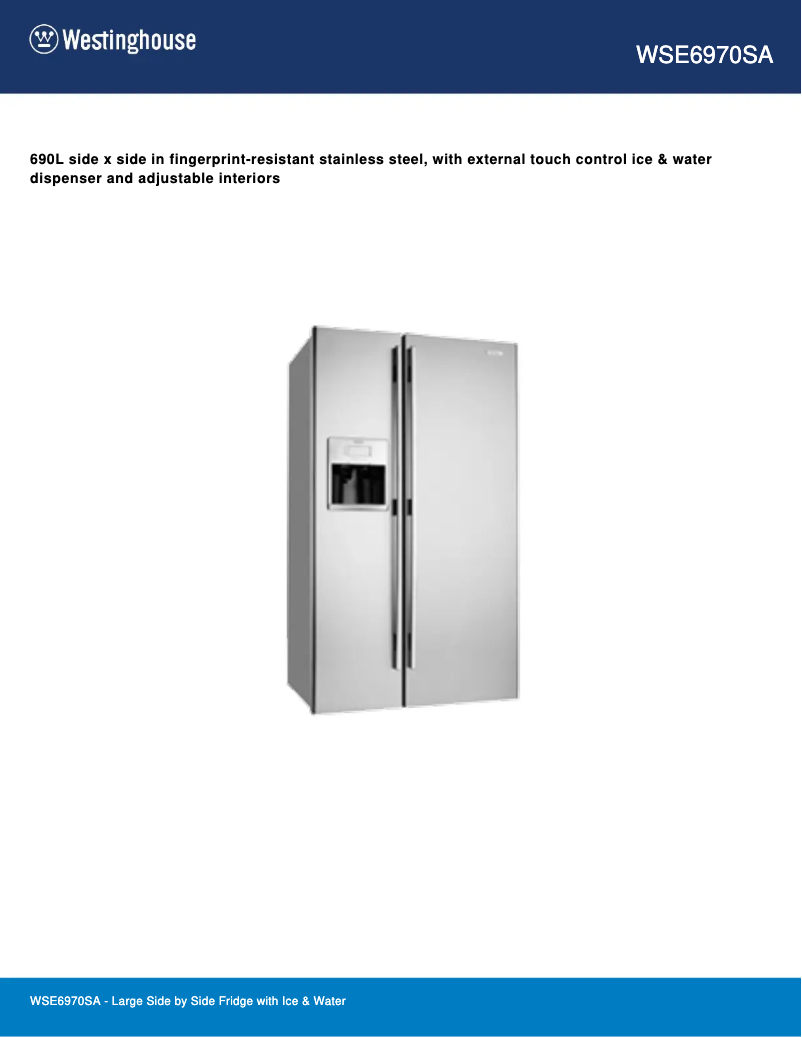 Page 1 de la notice Fiche technique Westinghouse WSE6970SA