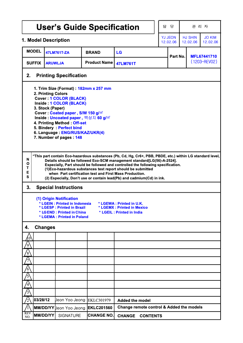 Página 1 del manual Manual de usuario LG 55LM625T