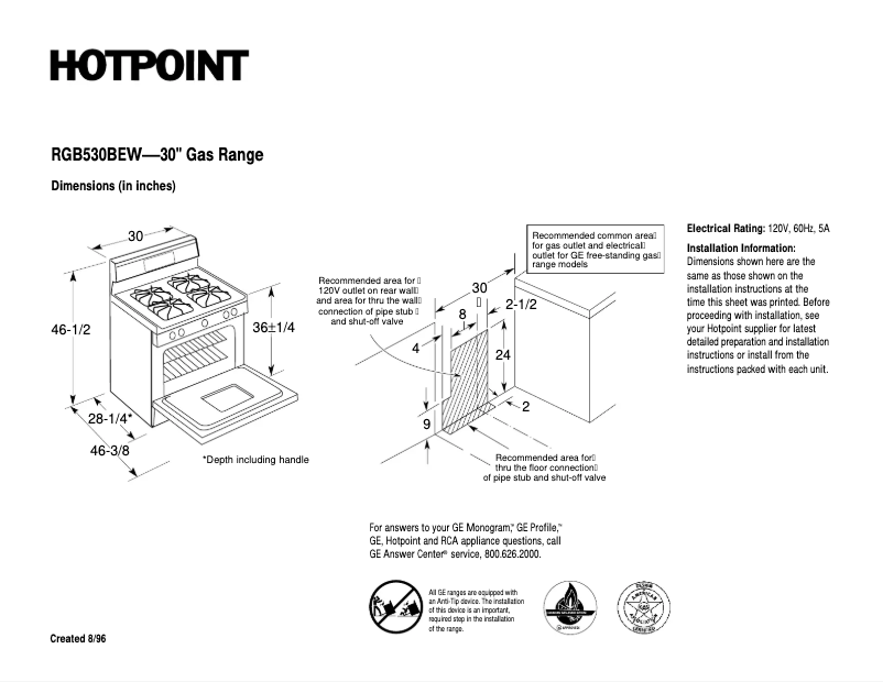 Page 1 de la notice Fiche technique Hotpoint RGB530BEWWH