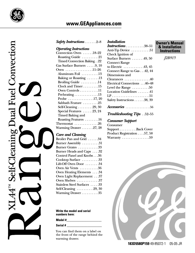 Image de la première page du manuel de l'appareil Profile J2B915SEHSS