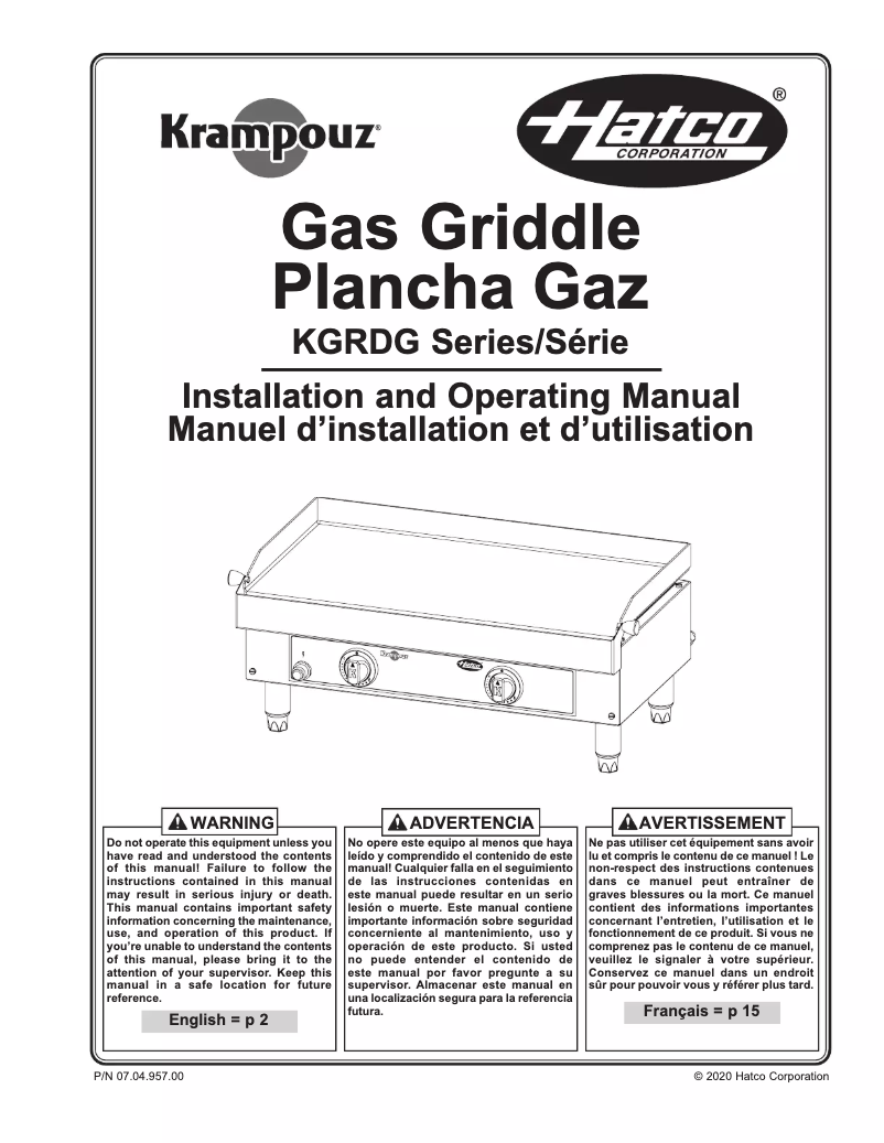 Page n°1 - Manuel utilisateur Krampouz KGRDG.251314