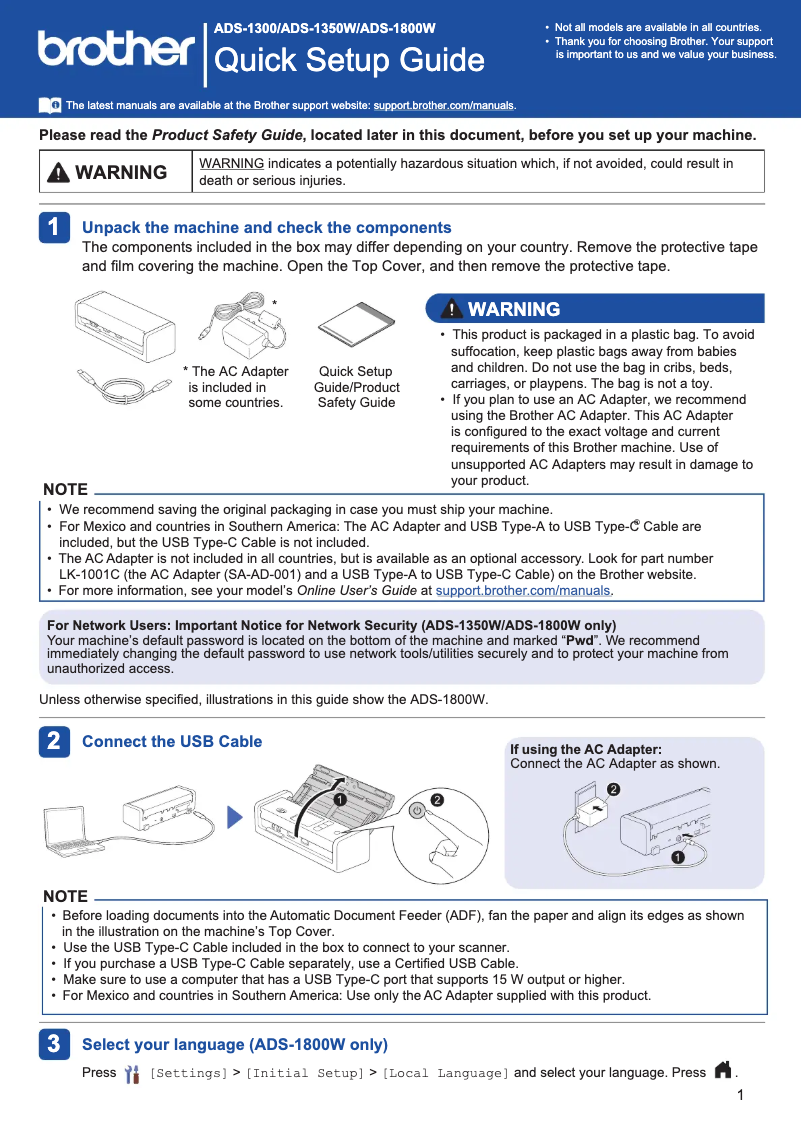 Page n°1 - Manuel utilisateur Brother ADS-1350W