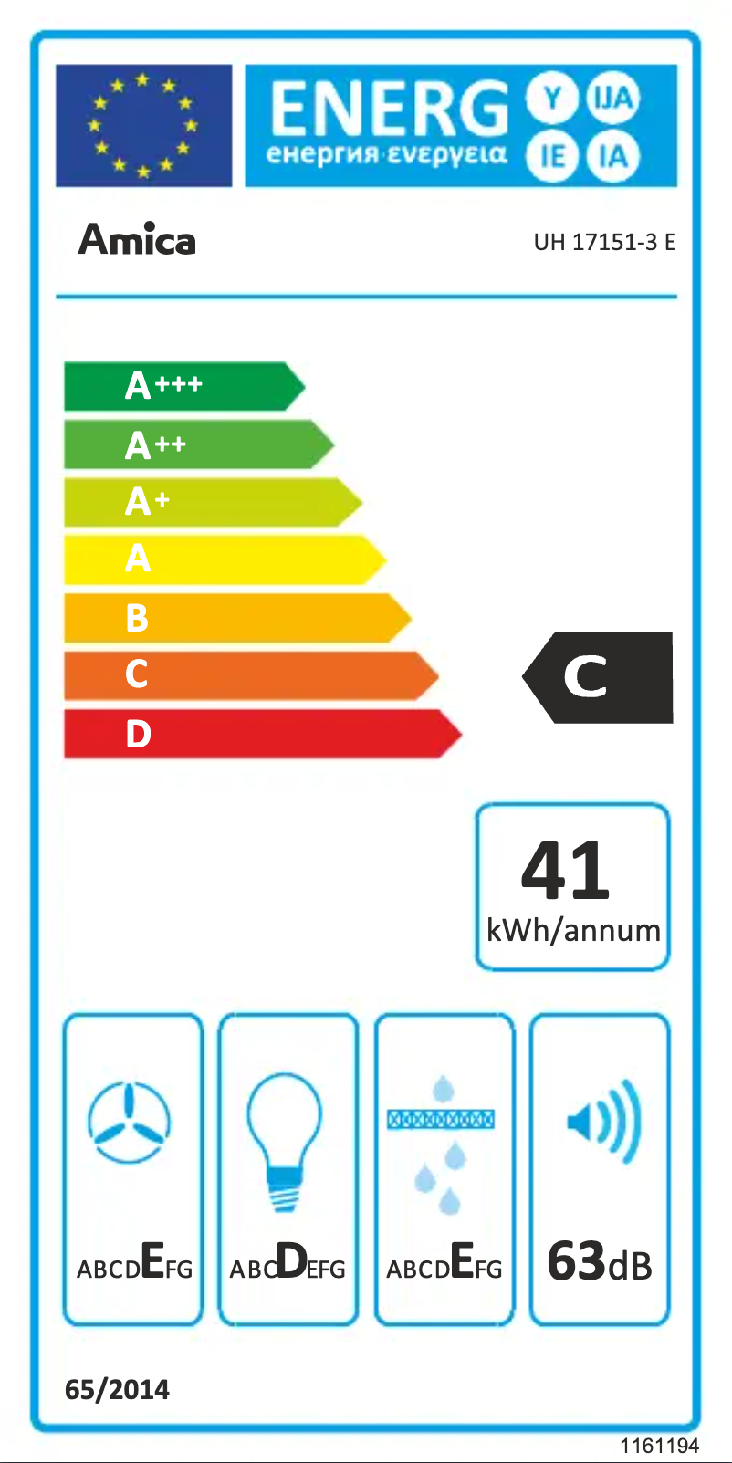 Page n°1 - Label énergétique Amica UH 17151-3 E