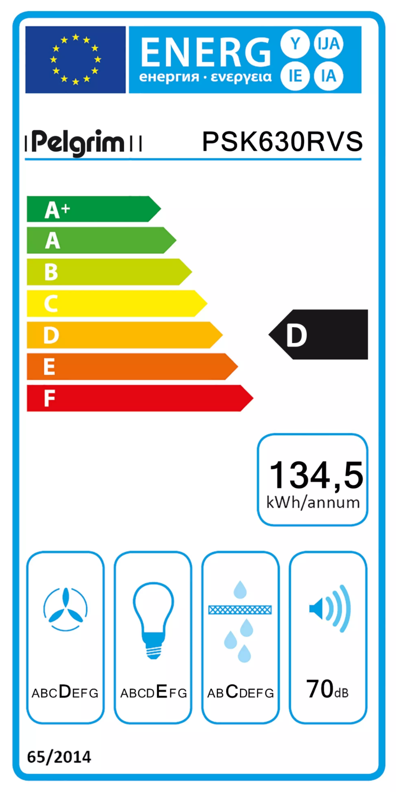 Page 1 de la notice Label énergétique Pelgrim PSK630RVS
