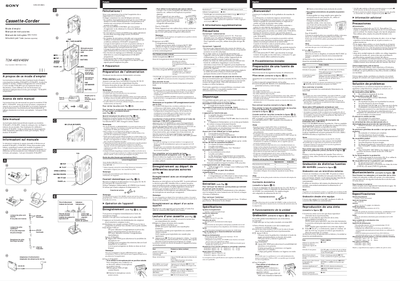 Page n°1 - Manuel utilisateur Sony TCM-459V