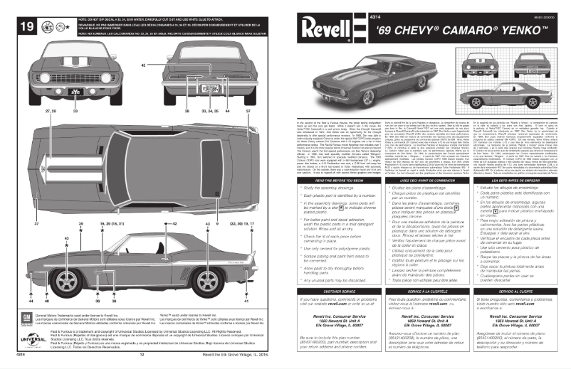 Page n°1 - Manuel utilisateur Revell '69 CHEVY CAMARO YENKO