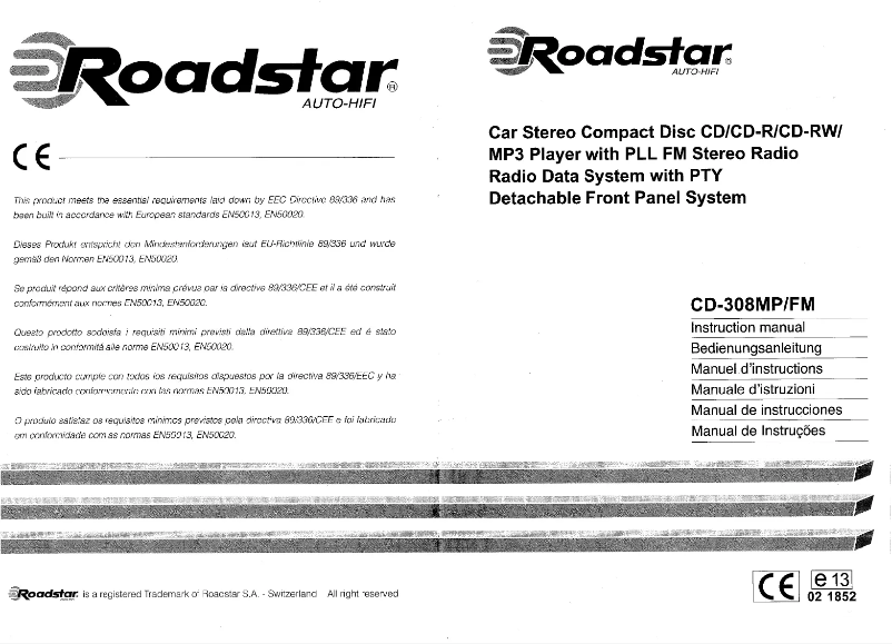 Page 1 de la notice Manuel utilisateur Roadstar CD-308MP/FM