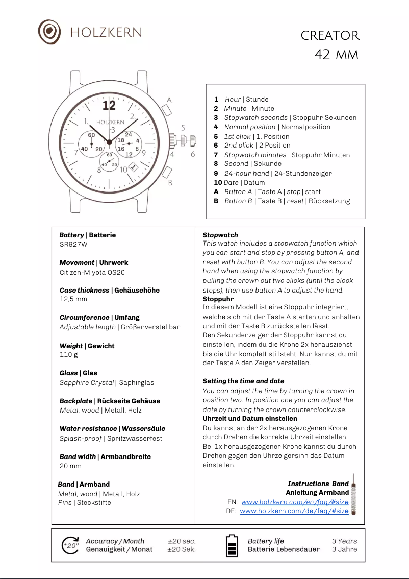 Page 1 de la notice Manuel utilisateur Holzkern Oscar