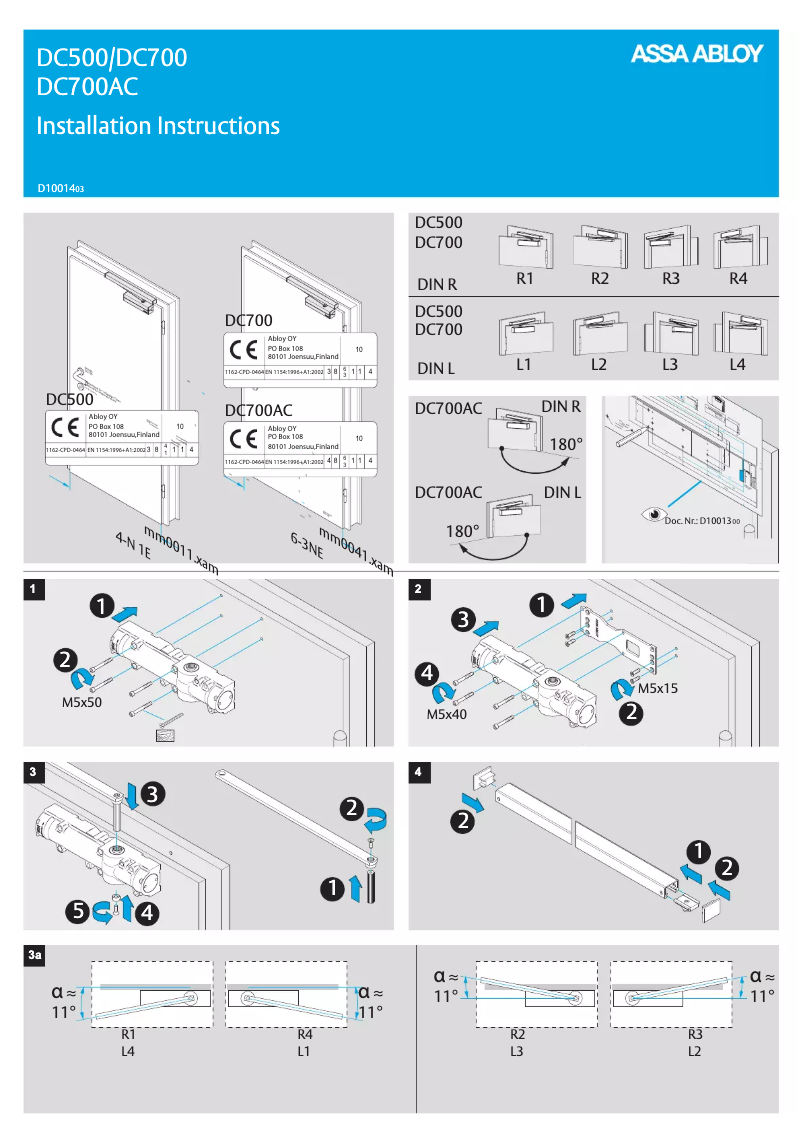 Page n°1 - Manuel utilisateur Assa Abloy DC700