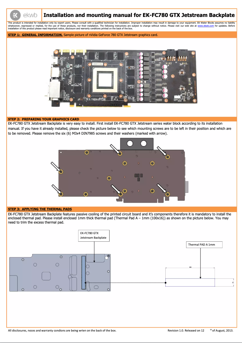 Page n°1 - Manuel utilisateur EK Water Blocks EK-FC780 GTX
