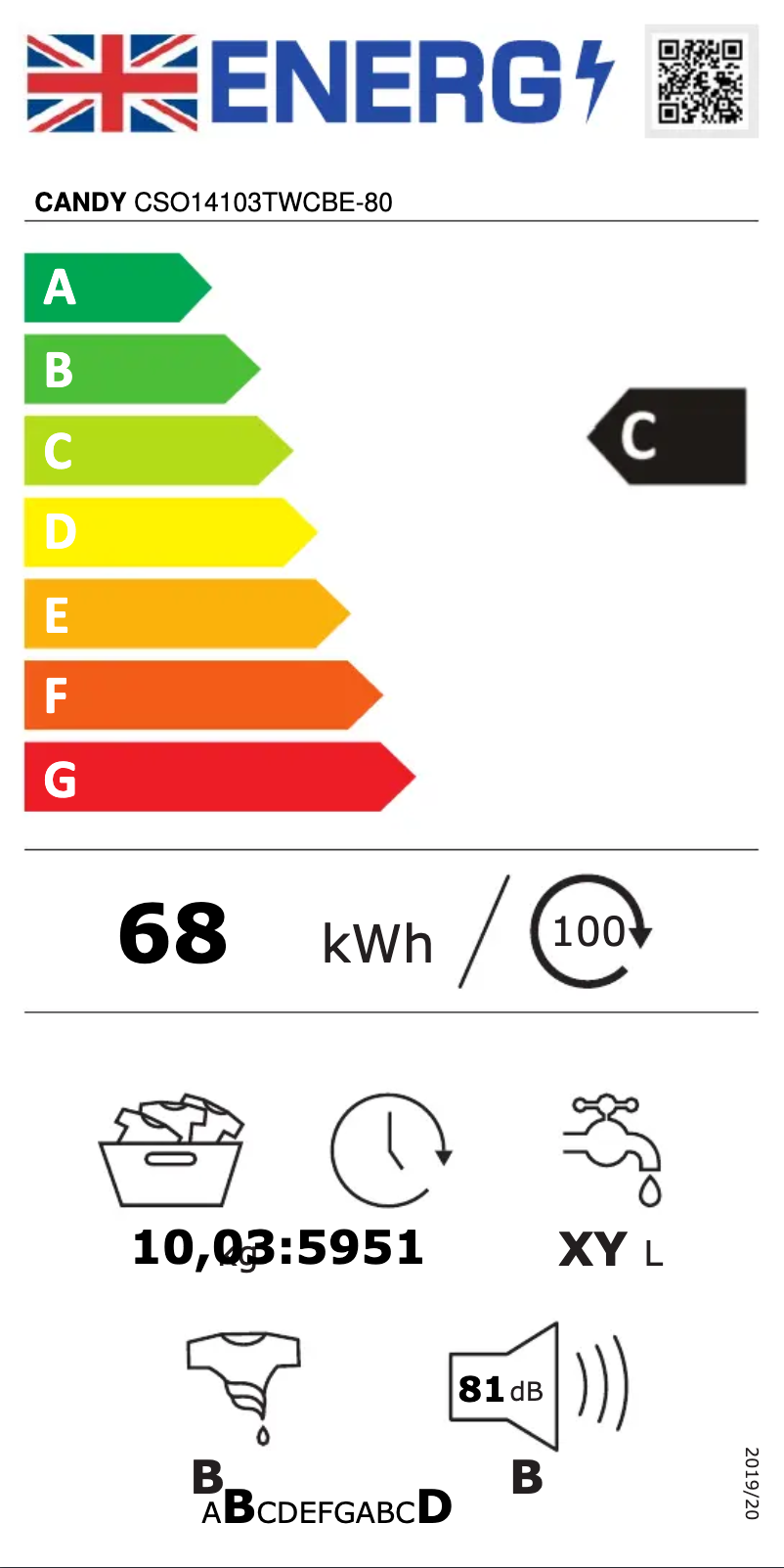 Page 1 de la notice Label énergétique Candy CSO14103TWCBE-80