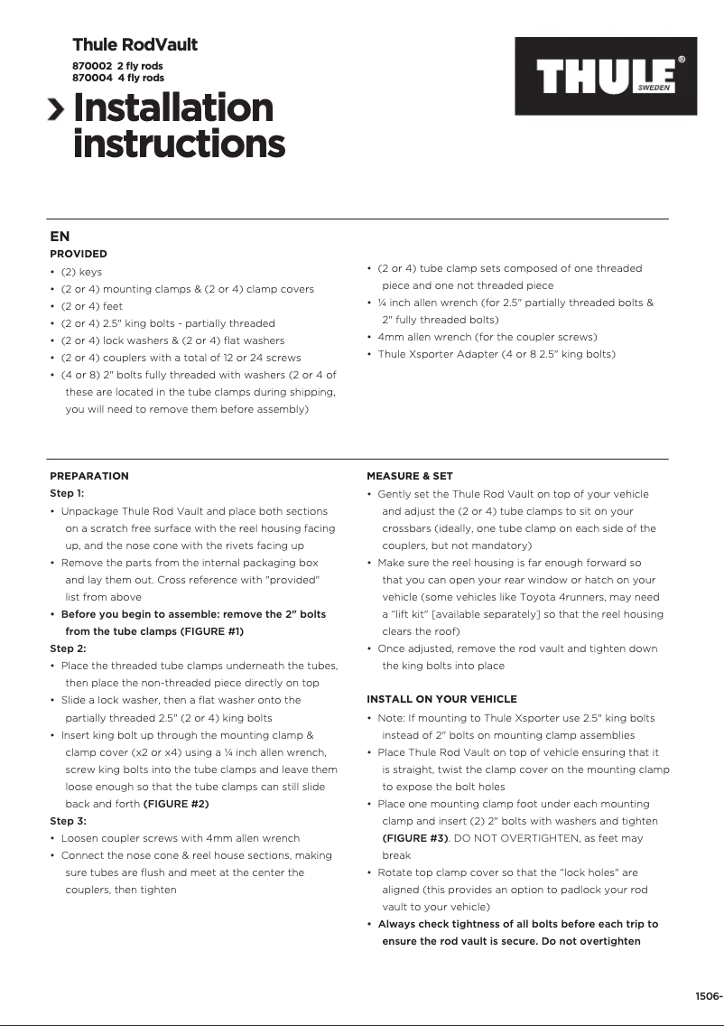 Page n°1 - Manuel utilisateur Thule RodVault 4 870004