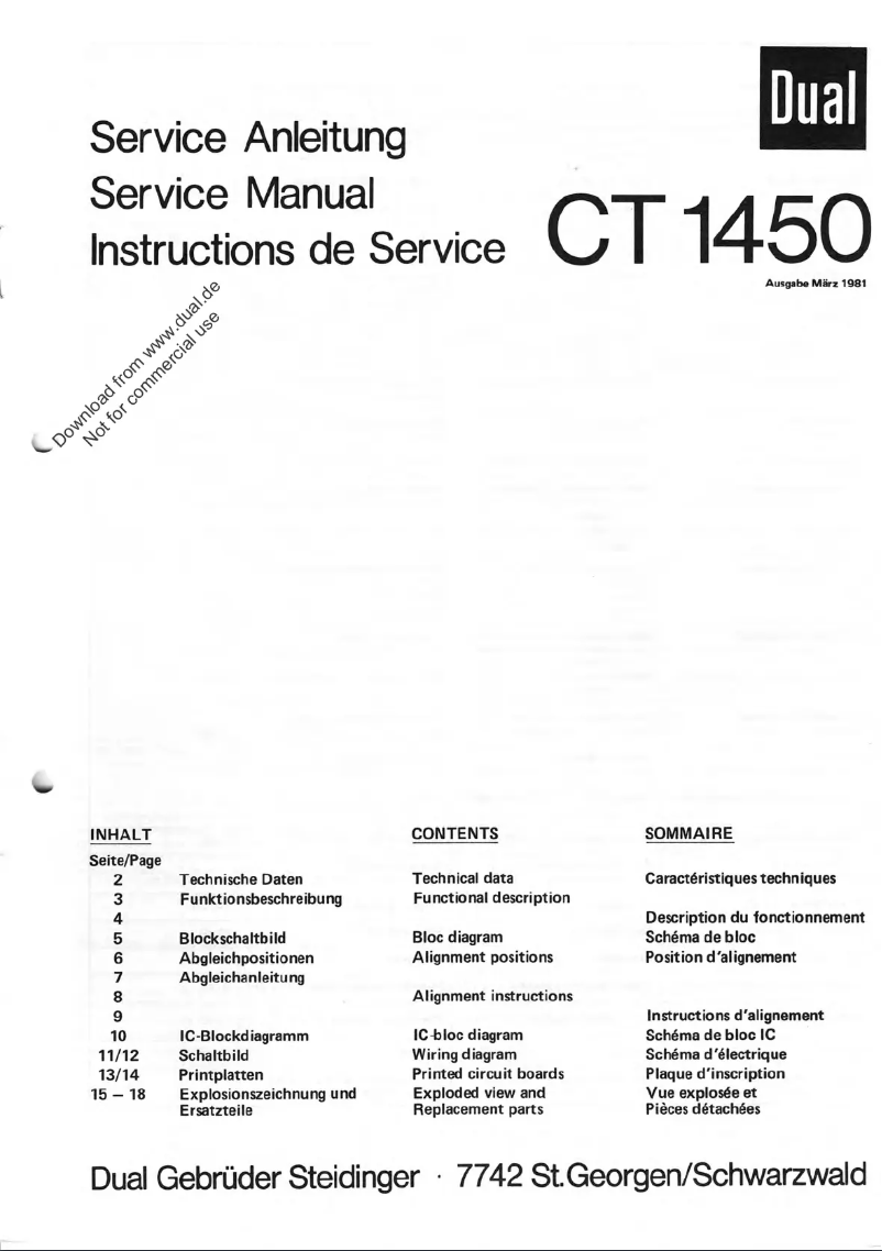 Page n°1 - Manuel utilisateur Dual CT 1450