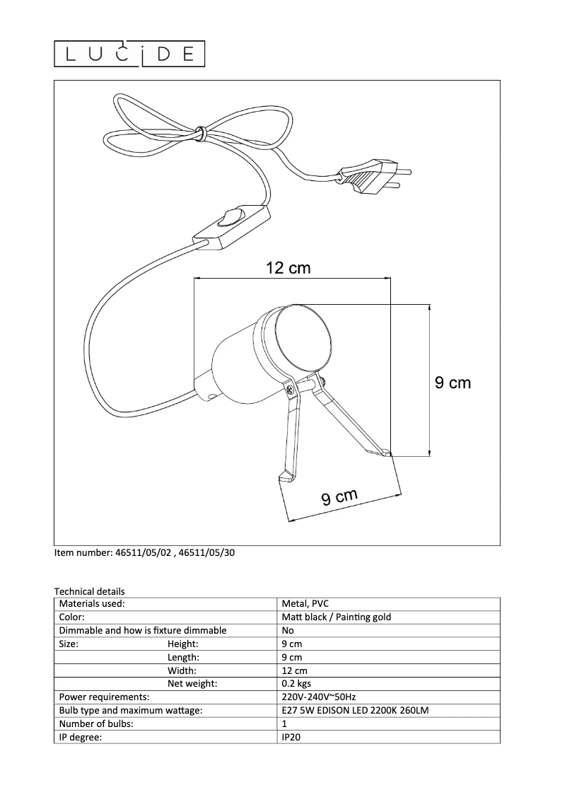 Page 1 de la notice Manuel utilisateur Lucide Pukki 46511/05/30