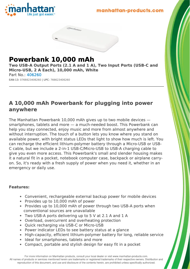 Page 1 de la notice Fiche technique Manhattan 406260