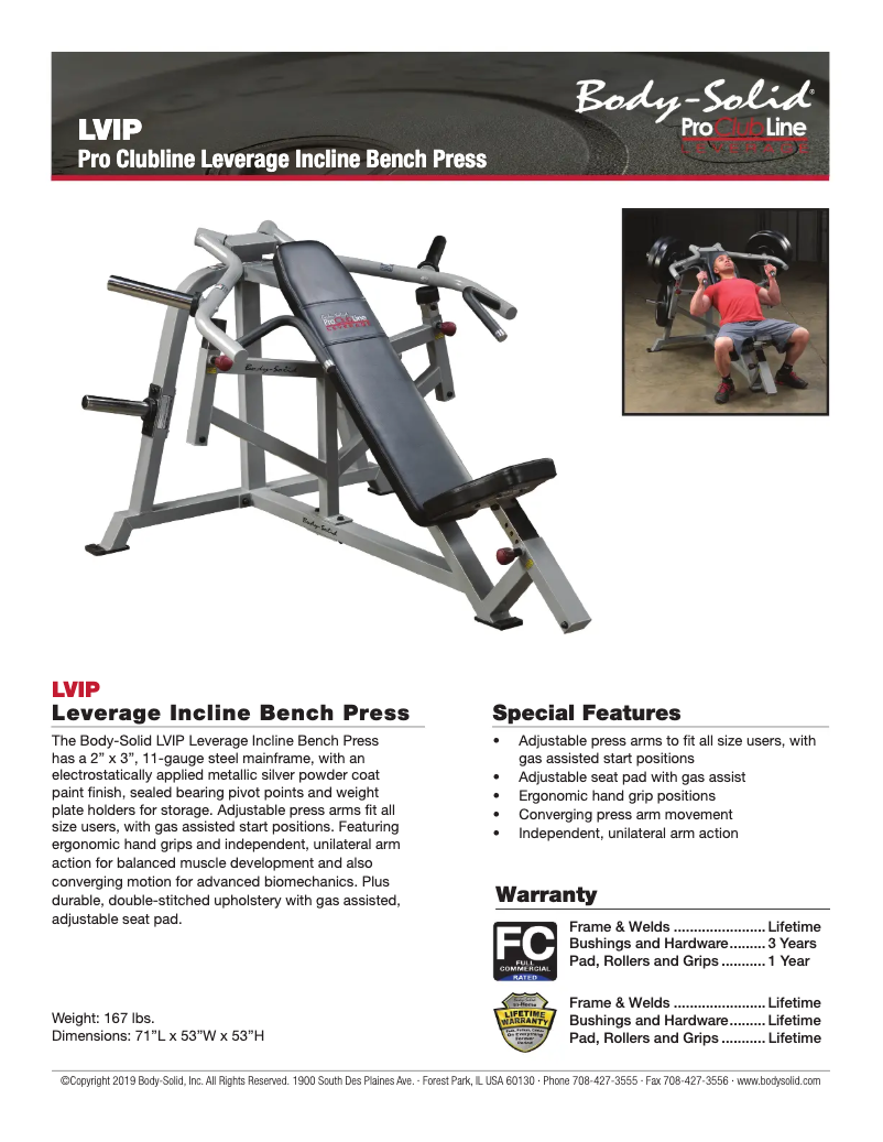 Page 1 de la notice Fiche technique Body-Solid LVIP