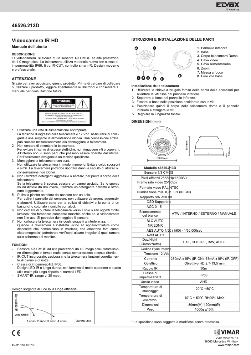 Page 1 de la notice Manuel utilisateur Vimar ELVOX 46526.213D